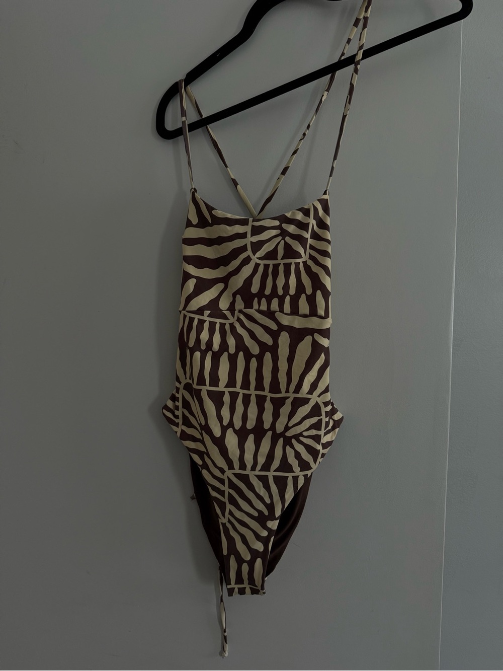 Neutral Brown & Cream Patterned One-Piece Swimsuit